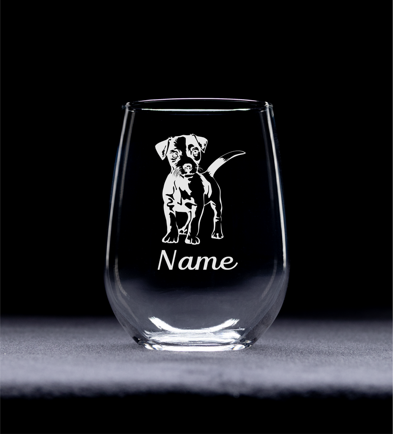 Jack Russell Dog with Name 17 oz.  Custom Stemless Wine Glass - Personalized Jack Russell Dog Themed Gift for Women and Men