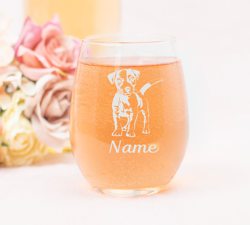 Jack Russell Dog with Name 17 oz.  Custom Stemless Wine Glass - Personalized Jack Russell Dog Themed Gift for Women and Men