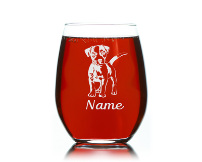 Jack Russell Dog with Name 17 oz.  Custom Stemless Wine Glass - Personalized Jack Russell Dog Themed Gift for Women and Men