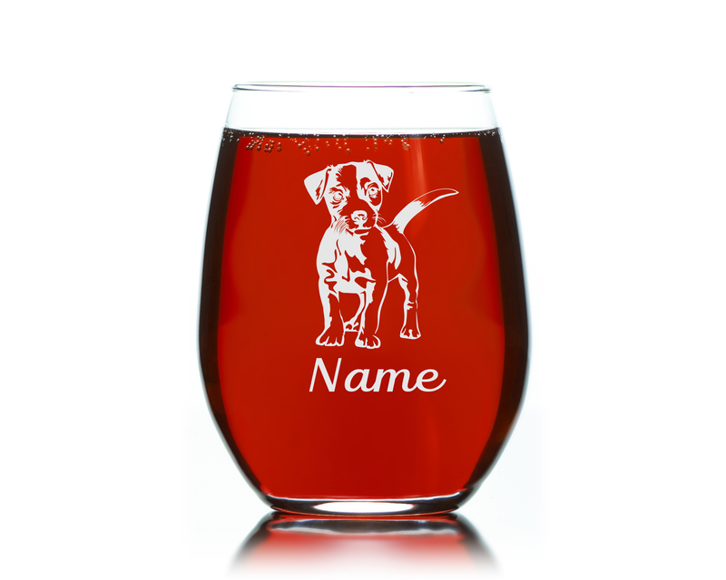 Jack Russell Dog with Name 17 oz.  Custom Stemless Wine Glass - Personalized Jack Russell Dog Themed Gift for Women and Men
