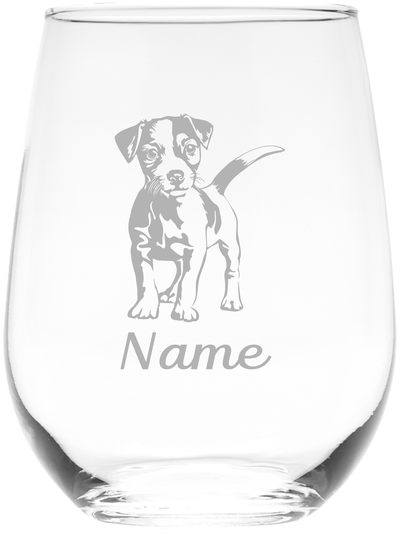 Jack Russell Dog with Name 17 oz.  Custom Stemless Wine Glass - Personalized Jack Russell Dog Themed Gift for Women and Men