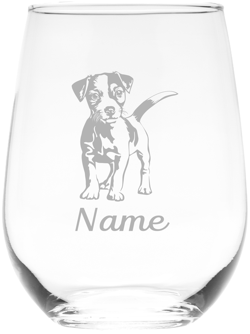 Jack Russell Dog with Name 17 oz.  Custom Stemless Wine Glass - Personalized Jack Russell Dog Themed Gift for Women and Men