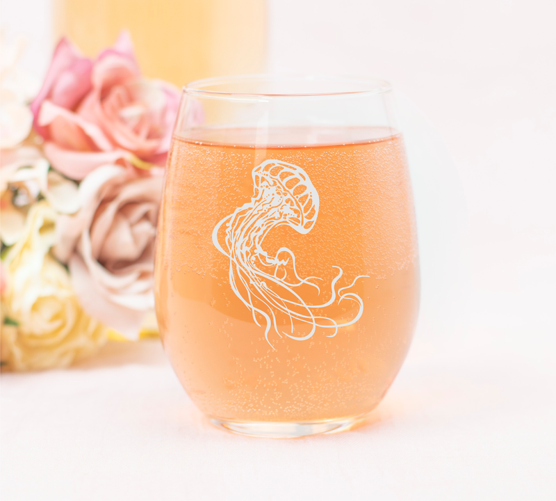 Jellyfish Stemless Wine Glass - Jellyfish Themed Gift for Men and Women -  17 oz.