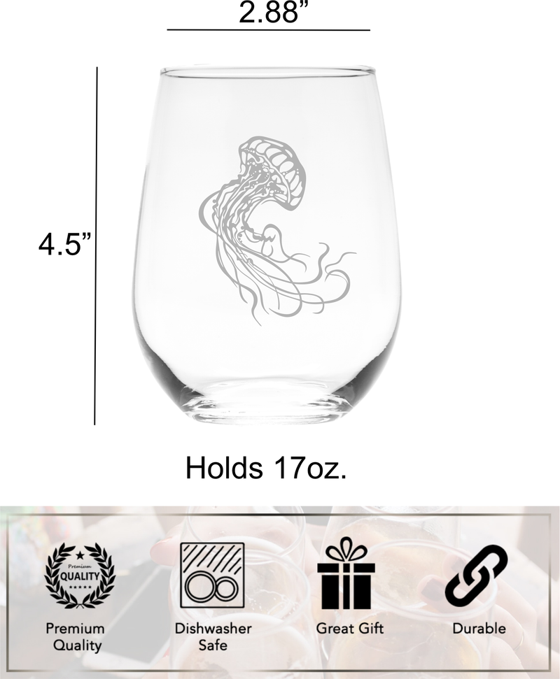 Jellyfish Stemless Wine Glass - Jellyfish Themed Gift for Men and Women -  17 oz.