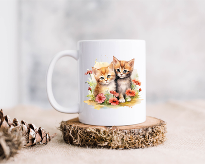 Cute Kittens and Flowers  Ceramic Coffee Mug Cat Lover, 15oz
