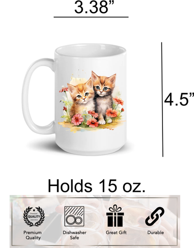 Cute Kittens and Flowers  Ceramic Coffee Mug Cat Lover, 15oz