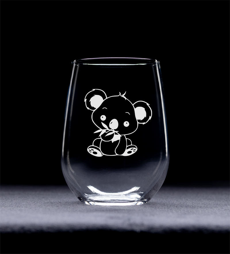 Koala Stemless Wine Glass - Koala Themed Gift for Women and Men -17 oz. (Style K1)