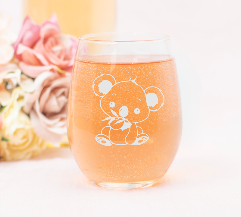 Koala Stemless Wine Glass - Koala Themed Gift for Women and Men -17 oz. (Style K1)