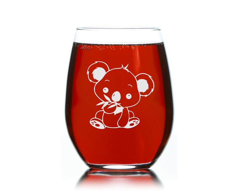 Koala Stemless Wine Glass - Koala Themed Gift for Women and Men -17 oz. (Style K1)