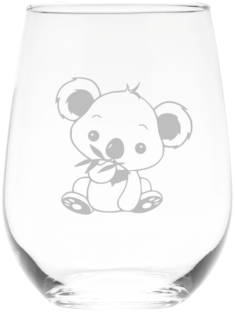 Koala Stemless Wine Glass - Koala Themed Gift for Women and Men -17 oz. (Style K1)