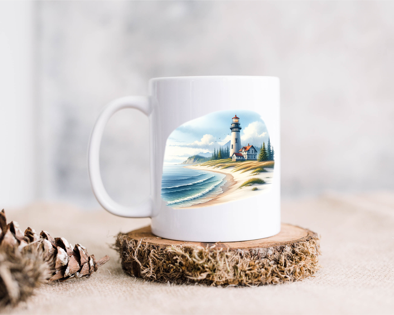 Lighthouse Beach Themed Ocean Lover Ceramic 15oz Coffee Mug Nautical (L1)