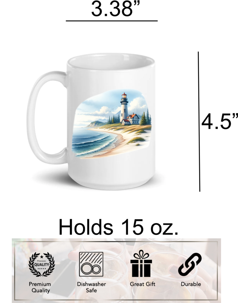 Lighthouse Beach Themed Ocean Lover Ceramic 15oz Coffee Mug Nautical (L1)