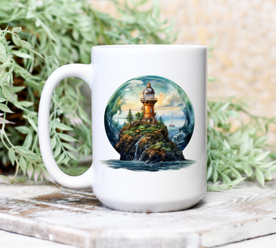 Lighthouse Coffee Mug - 15oz Ceramic Lighthouse Design - Perfect Gift for Lighthouse Lovers, Ocean Decor, Beach House Decor (L2)