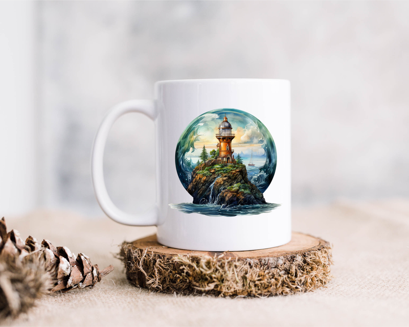Lighthouse Coffee Mug - 15oz Ceramic Lighthouse Design - Perfect Gift for Lighthouse Lovers, Ocean Decor, Beach House Decor (L2)