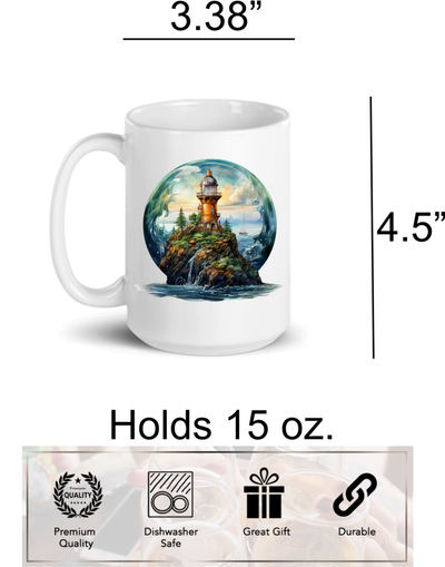Lighthouse Coffee Mug - 15oz Ceramic Lighthouse Design - Perfect Gift for Lighthouse Lovers, Ocean Decor, Beach House Decor (L2)