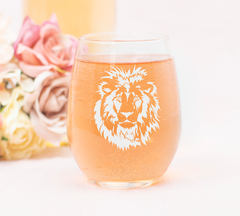 Lion Face Stemless Wine Glass - Lion Themed Gift for Women and Men - 17 oz.