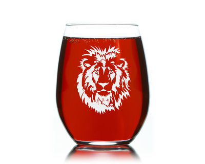 Lion Face Stemless Wine Glass - Lion Themed Gift for Women and Men - 17 oz.