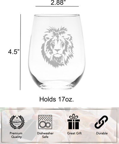 Lion Face Stemless Wine Glass - Lion Themed Gift for Women and Men - 17 oz.