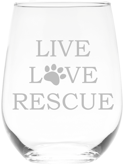 Live Love Rescue Stemless Wine Glass, 17 oz. - Cat and Dog Lover Gift