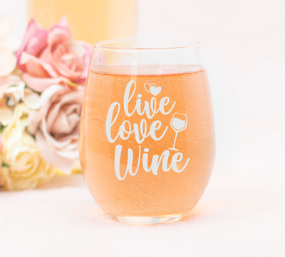 Live Love Wine Stemless Wine Glass for Women and Men - 17 oz.