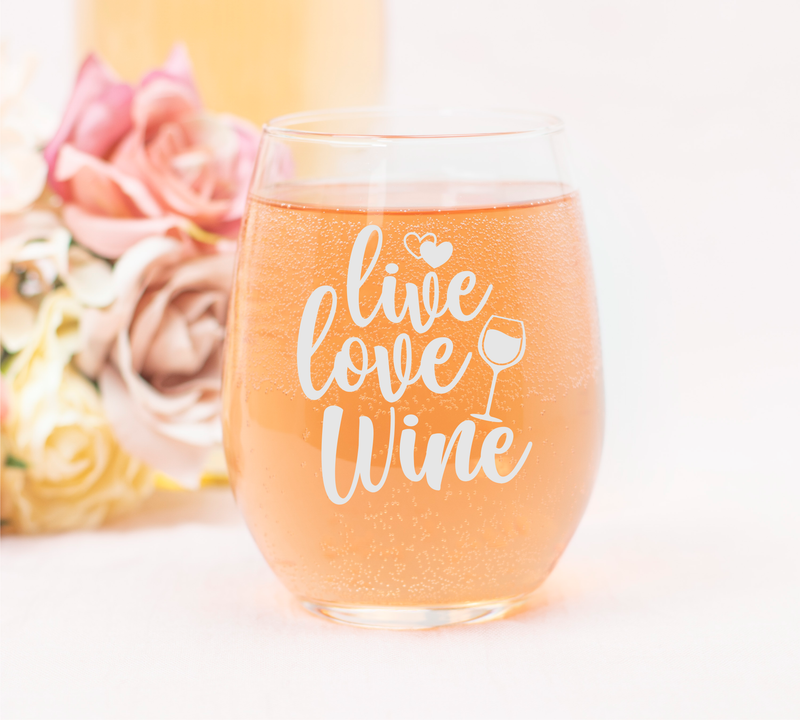 Live Love Wine Stemless Wine Glass for Women and Men - 17 oz.
