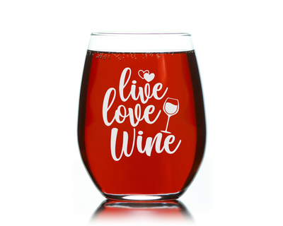Live Love Wine Stemless Wine Glass for Women and Men - 17 oz.
