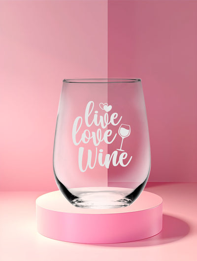 Live Love Wine Stemless Wine Glass for Women and Men - 17 oz.
