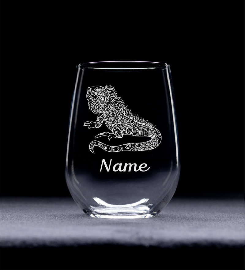 Lizard with Name, 17 oz.  Custom Stemless Wine Glass - Personalized Lizard Themed Gift for Women and Men