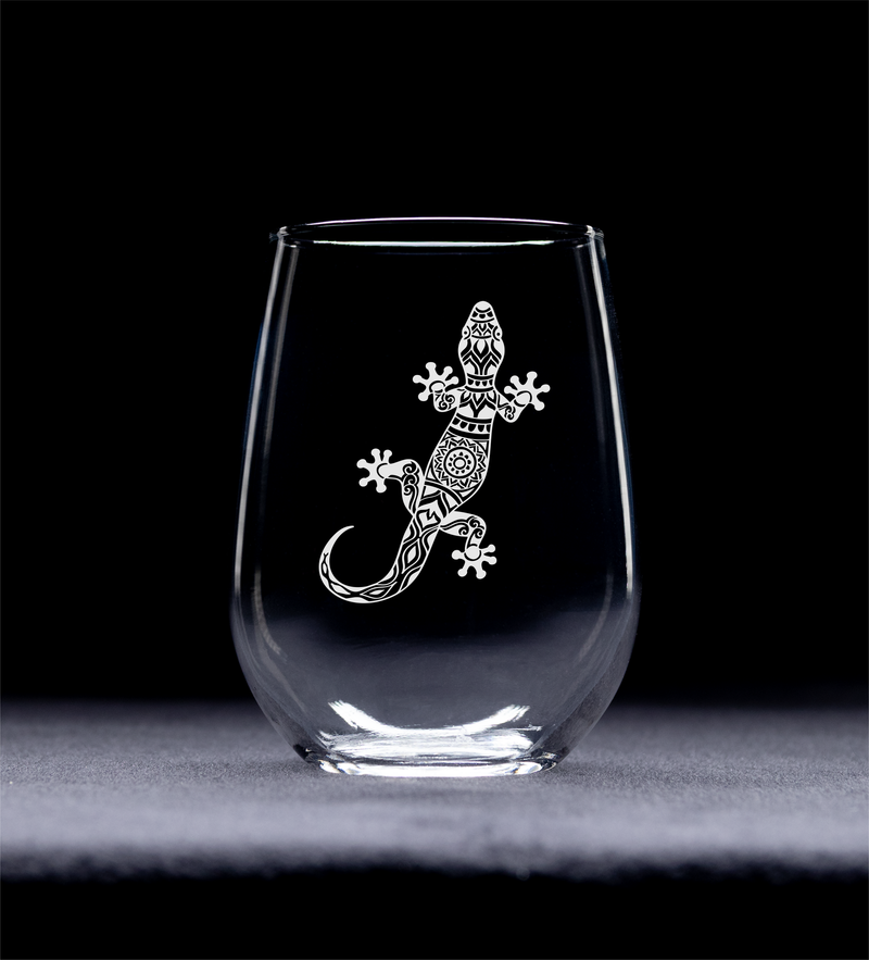 Lizard Stemless Wine Glass - Lizard Themed Gift for Women and Men -  17 oz.