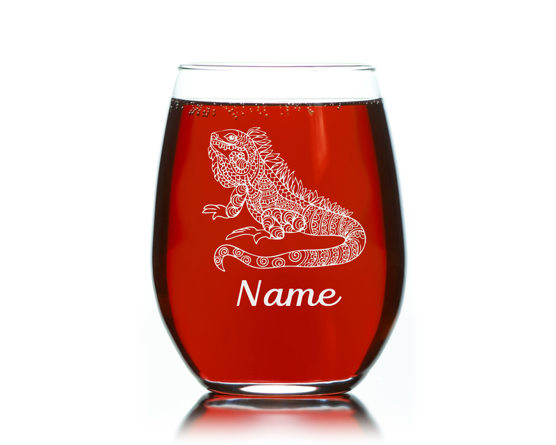 Lizard with Name, 17 oz.  Custom Stemless Wine Glass - Personalized Lizard Themed Gift for Women and Men