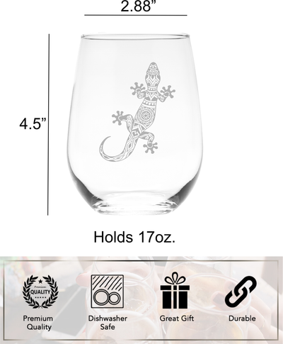 Lizard Stemless Wine Glass - Lizard Themed Gift for Women and Men -  17 oz.