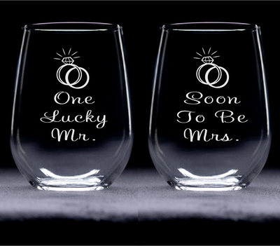 One Lucky Mr.  and Soon to Be Mrs.  Stemless Wine Glass Set – Wedding Engagement Themed Gift for Men and Women - 2 Pieces