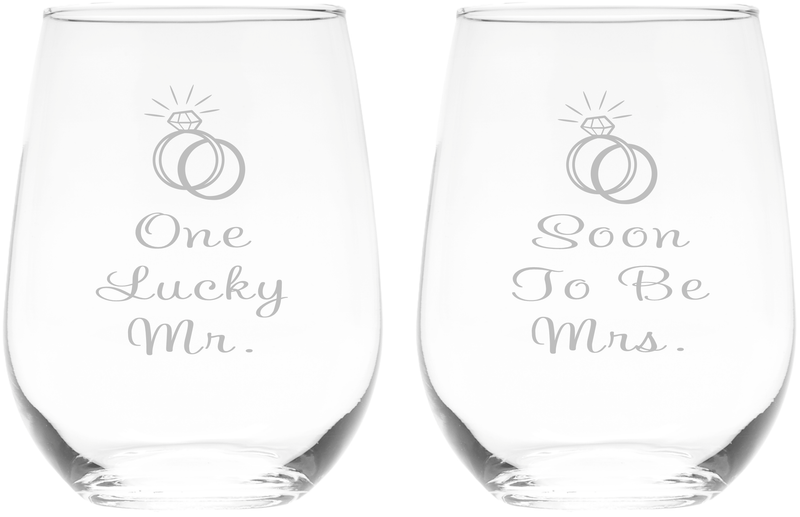 One Lucky Mr.  and Soon to Be Mrs.  Stemless Wine Glass Set – Wedding Engagement Themed Gift for Men and Women - 2 Pieces