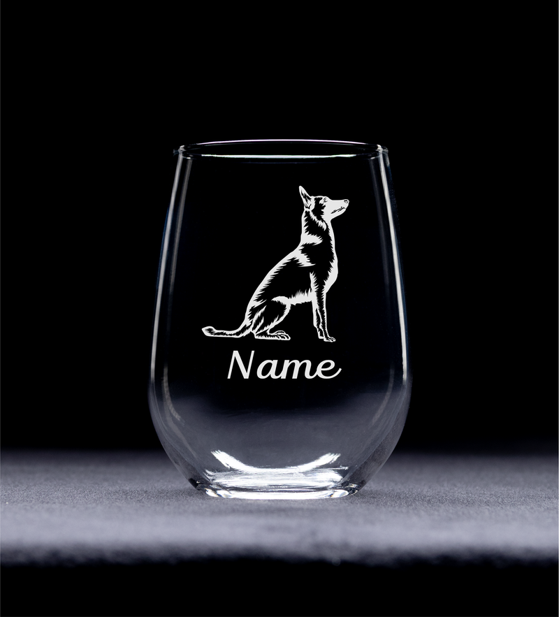 Malinois Dog with Name 17 oz.  Custom Stemless Wine Glass - Personalized Malinois Dog Themed Gift for Women and Men