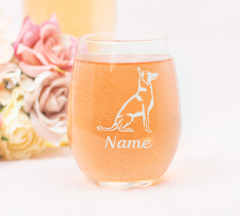 Malinois Dog with Name 17 oz.  Custom Stemless Wine Glass - Personalized Malinois Dog Themed Gift for Women and Men