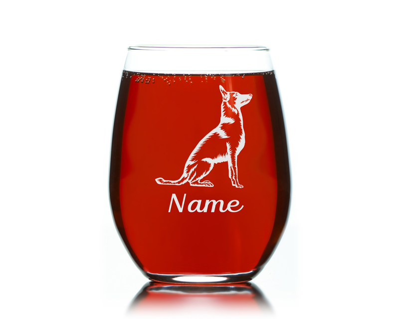Malinois Dog with Name 17 oz.  Custom Stemless Wine Glass - Personalized Malinois Dog Themed Gift for Women and Men