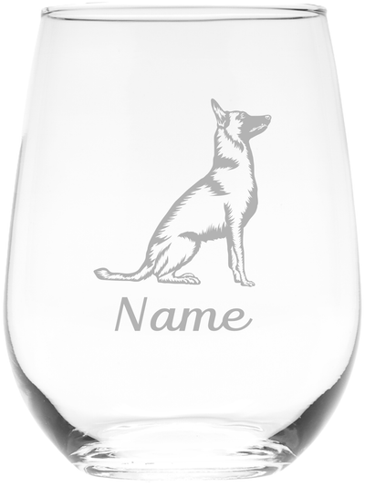 Malinois Dog with Name 17 oz.  Custom Stemless Wine Glass - Personalized Malinois Dog Themed Gift for Women and Men