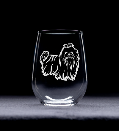 Maltese Themed Dog Stemless Wine Glass -  Dog Lover Gift for Women and Men  - 17 oz. (Style M1)