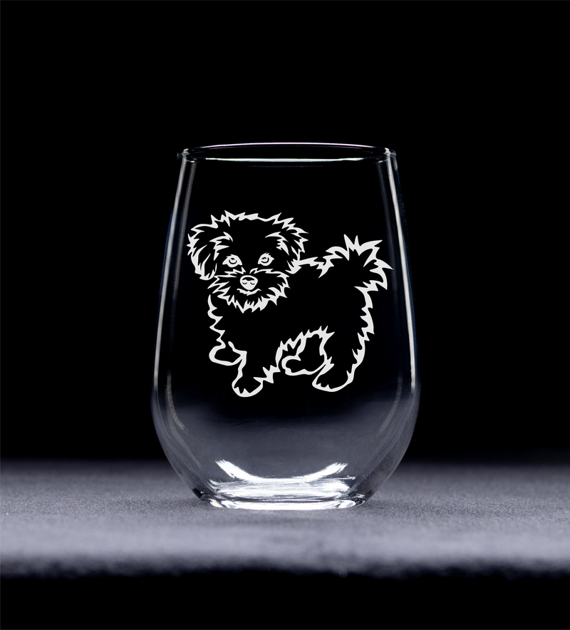 Maltese Themed Dog Stemless Wine Glass - Gift for Dog Lover, 17 oz. (Style M2)