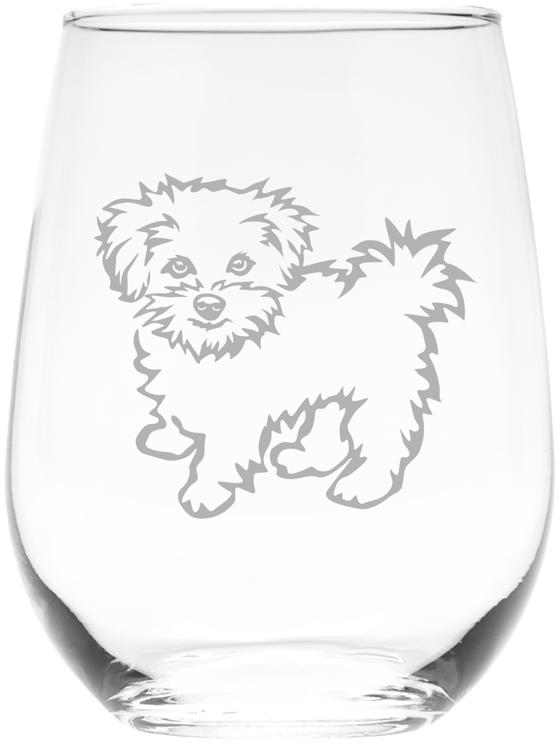 Maltese Themed Dog Stemless Wine Glass - Gift for Dog Lover, 17 oz. (Style M2)