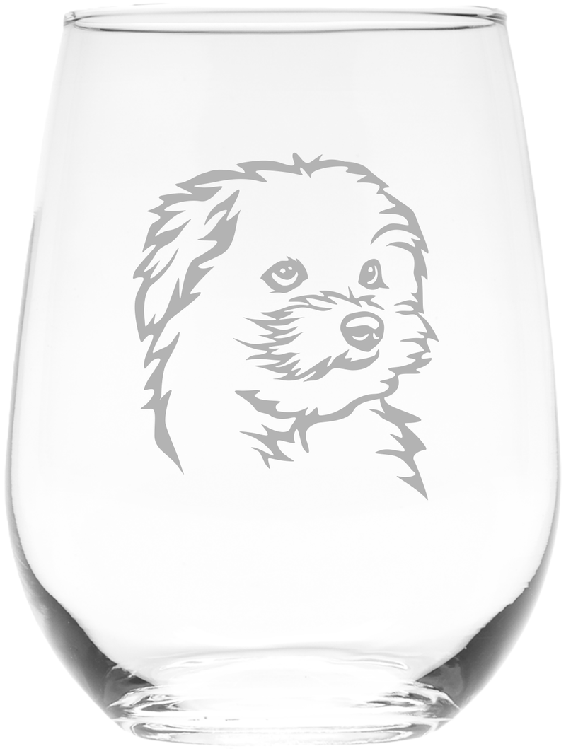 Maltese Themed, Dog Stemless Wine Glass  -  Dog Lover Gift for Men and Women 17 oz. (Style M3)