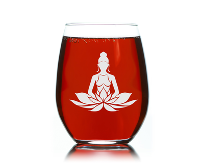 Mediating Lotus Woman Yoga Meditation Design Stemless Wine Glass - Yoga Themed Gift for Women and Men -17 oz.