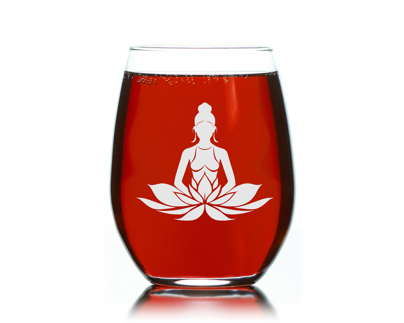 Mediating Lotus Woman Yoga Meditation Design Stemless Wine Glass - Yoga Themed Gift for Women and Men -17 oz.
