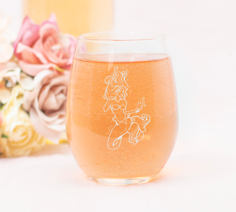 Mermaid  stemless Wine Glass - Mermaid Themed Gift for Women and Men - 17 oz.  (Style M4)