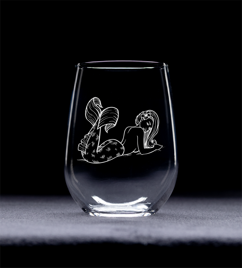 Mermaid  Themed Stemless Wine Glass, 17 oz.  - Mermaid Gift for Women and Men (Style M3)