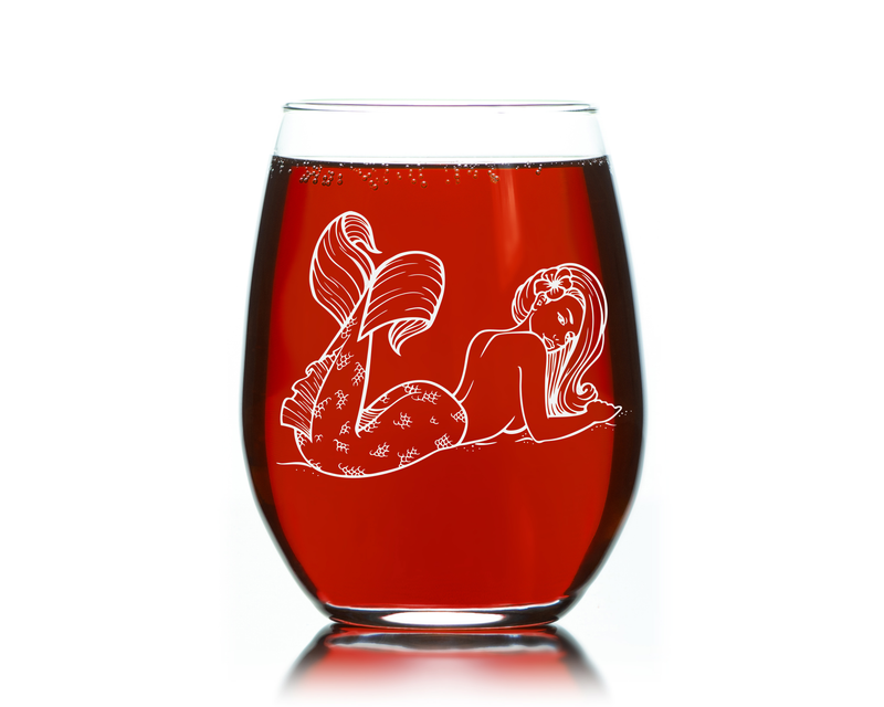 Mermaid  Themed Stemless Wine Glass, 17 oz.  - Mermaid Gift for Women and Men (Style M3)