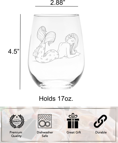 Mermaid  Themed Stemless Wine Glass, 17 oz.  - Mermaid Gift for Women and Men (Style M3)