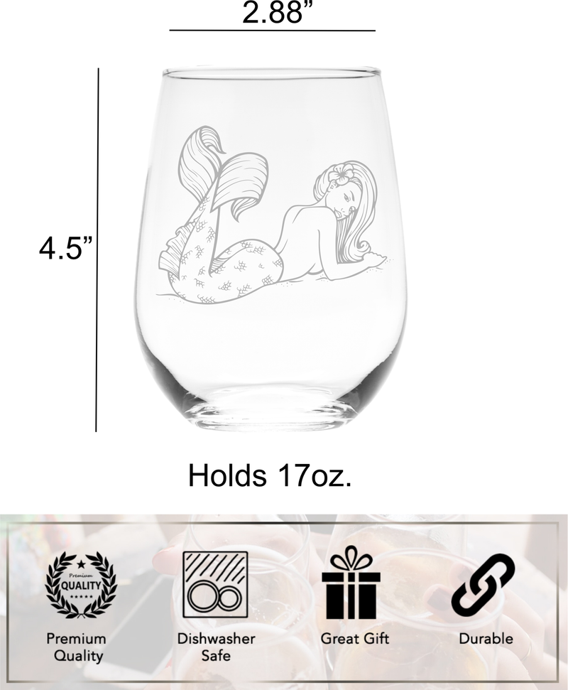 Mermaid  Themed Stemless Wine Glass, 17 oz.  - Mermaid Gift for Women and Men (Style M3)