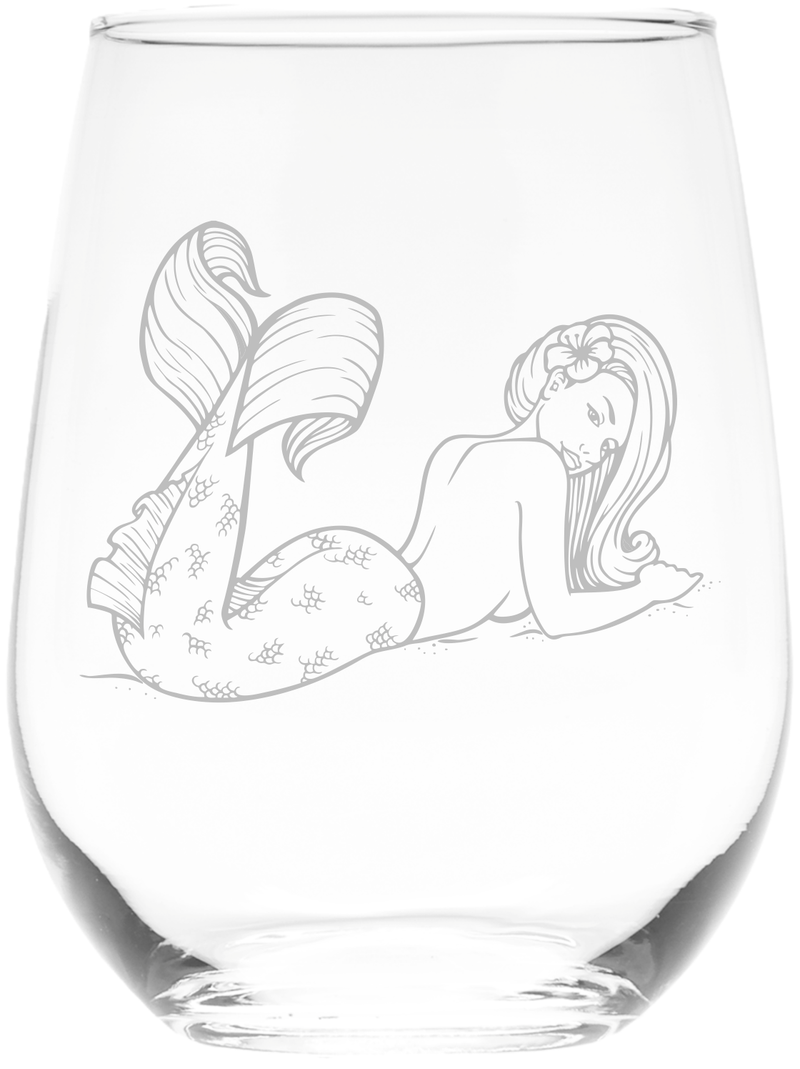 Mermaid  Themed Stemless Wine Glass, 17 oz.  - Mermaid Gift for Women and Men (Style M3)
