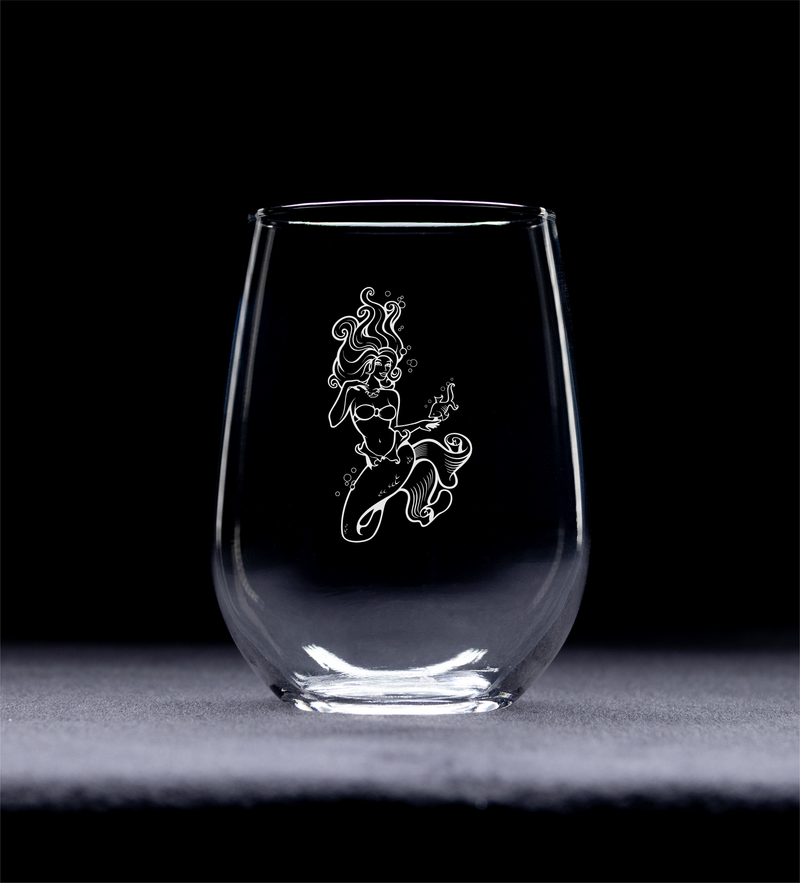 Mermaid  stemless Wine Glass - Mermaid Themed Gift for Women and Men - 17 oz.  (Style M4)